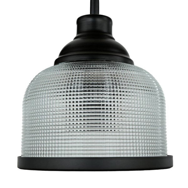 Pendelleuchte mit geripptem Glasschirm und Halterung aus Metall