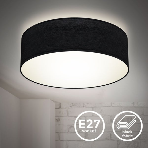 Deckenleuchte Ø30 cm - Stoffschirm, E27 Fassung, 1-flammig, schwarz