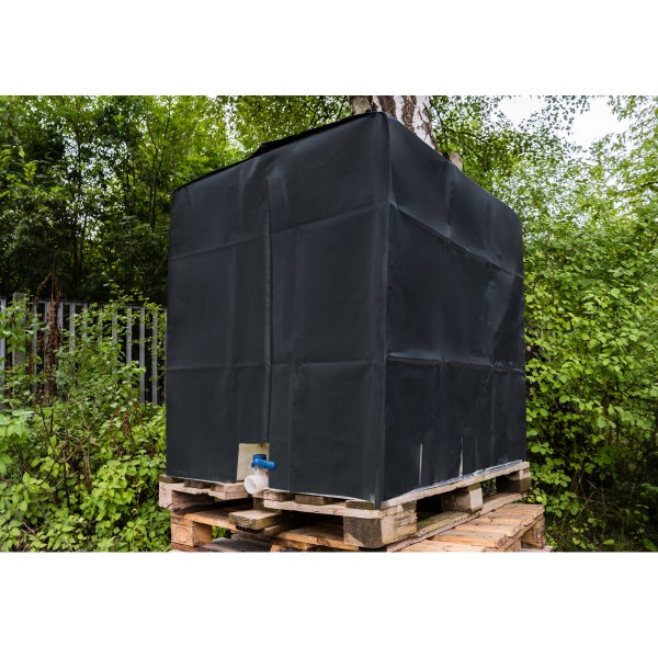 ECD Germany IBC Tank Abdeckung, Abdeckplane für Wassertank 1000L, 120x100x116 cm, Schwarz, aus HDPE, Anti-UV Schutzhülle, Schutzplane Schutzhaube Regenwassertank Behälter Regentonne Container Cover
