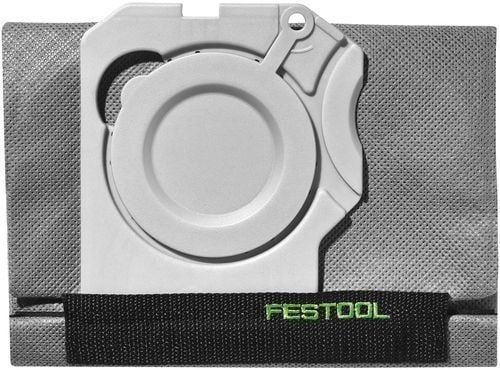 Festool Filtersack aus Vlies für Staubsauger mit Kunststoff-Anschlussflansch und Verschlussklappe.