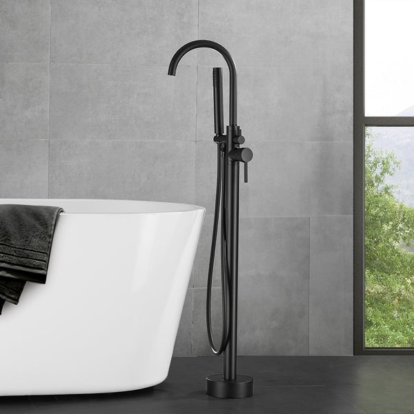 Home Deluxe - Design Standarmatur - MOON Matt Schwarz - Höhe: 115 cm, inkl. Handbrause I freistehende Armatur Wannenbrause Wanneneinlass