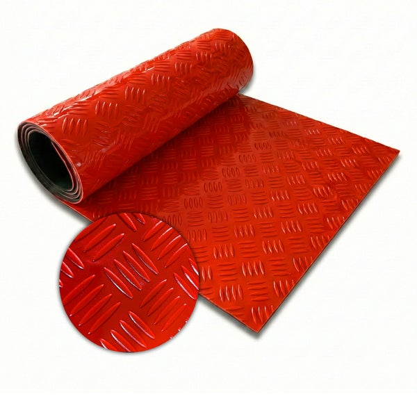 Bodenmatte mit Riffelblechmuster als Rolle und als ausgerollte Fläche