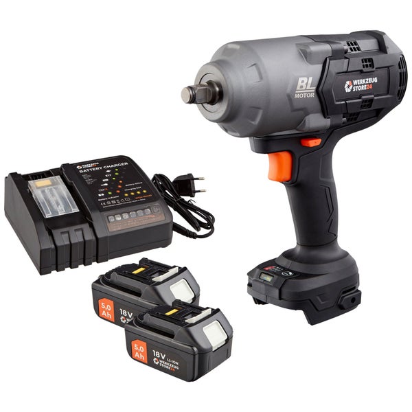 Werkzeugstore24 Akku-Schlagschrauber Set mit zwei Akkus, Ladegerät und BL Motor