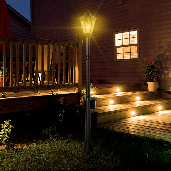 Outsunny Solar Gartenlaterne,  Gartenleuchte Wegleuchte mit 19 LED, 130 Lumen, 3000K, 22 x 22 x 194 cm, Glas, Schwarz