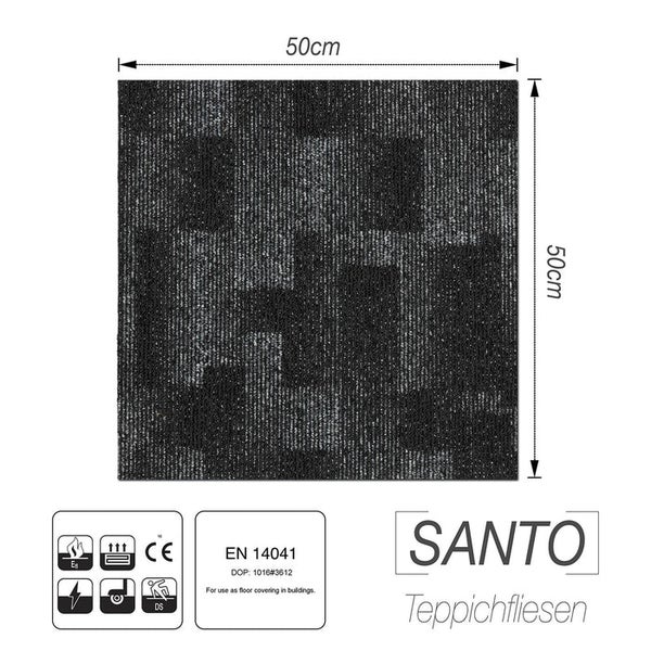 FLOORDIREKT Teppichfliese Santo - 50 x 50 cm - Selbstliegend - Schwarz 78