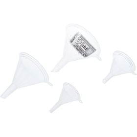 Set aus vier Trichtern in unterschiedlichen Größen aus Polypropylen zum Umfüllen von Flüssigkeiten