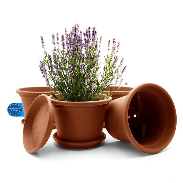 W BigDean 4 Stück Blumentopf mit Untersetzer rund ø 25 cm Terracotta – wetterfester Pflanzkübel Made in Europe