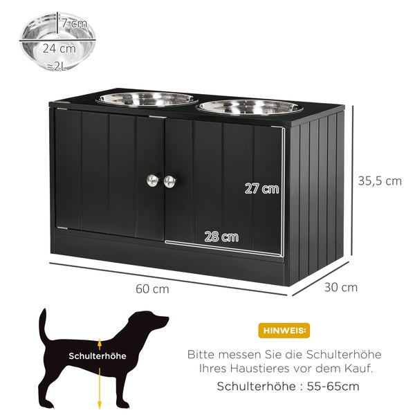 PawHut Hundenäpfe, Erhöhte Futterstation mit 2 Edelstahlschüsseln, Hundenapfständer mit 44L Stauraum, Magnettüren, Fressnapf, Wassernapf für große Hunde, Schwarz