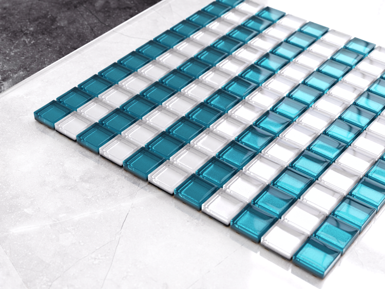 Glasmosaik auf Netz für Bad und Küche 30cm x 30cm  - Blue stripes