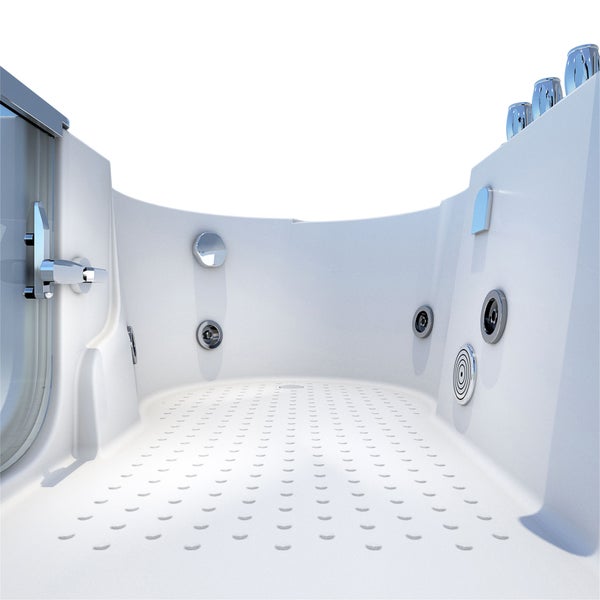 Innenansicht einer Badewanne mit Hydromassagefunktion und Duschabtrennung