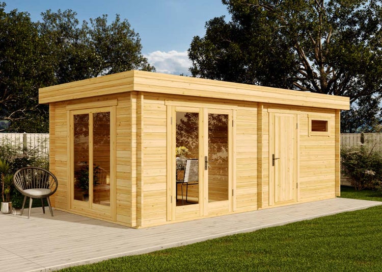 Alpholz Gartenhaus Vönix-40 ISO Gartenhaus aus Holz in Pinie, Holzhaus mit 40 mm Wandstärke, Blockbohlenhaus mit Montagematerial imprägniert