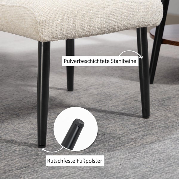 Detailansicht eines Stuhls mit pulverbeschichteten Stahlbeinen und rutschfesten Fußpolstern