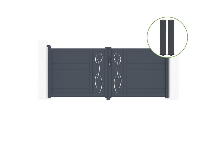 Doppelflügeltor mit Dekor und zwei Torpfosten