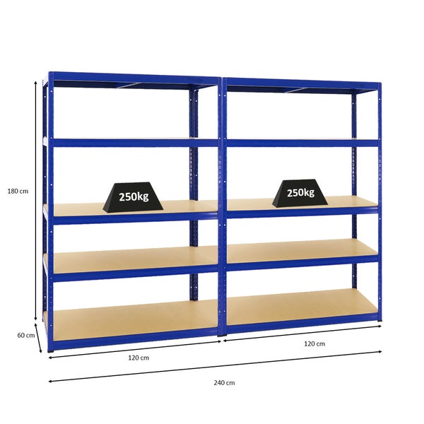 PROREGAL Mega Deal 2x Schwerlastregal Big Elephant M HxBxT 180 x 120 x 60 cm Fachlast 250 kg Blau