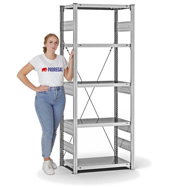 PROREGAL Fachbodenregal Stecksystem T-Profil Heavy-Duty Grundregal HxBxT 200 x 75 x 40 cm 5 Ebenen Fachlast 300 kg Einseitig Nutzbar Verzinkt