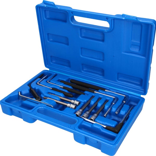 Werkzeugsatz in geöffnetem, blauem Werkzeugkoffer