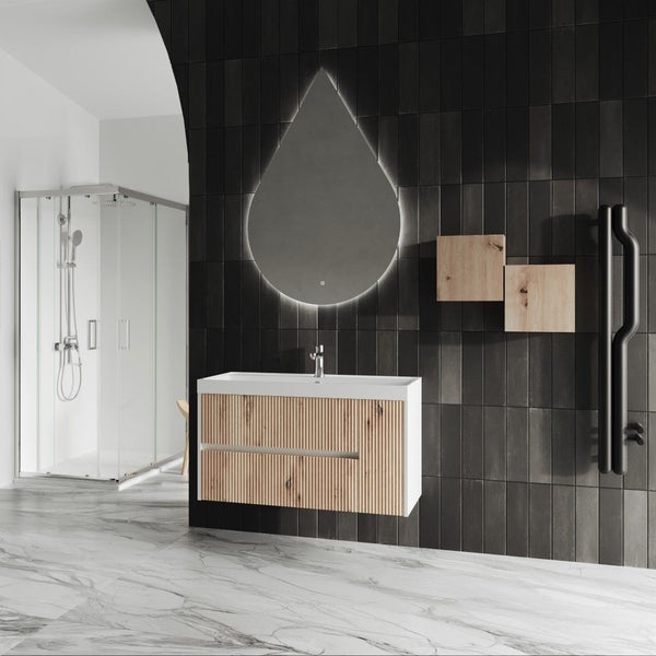 Möbelset für das Badezimmer in goldeiche geriffelt - 100cm | Cortina