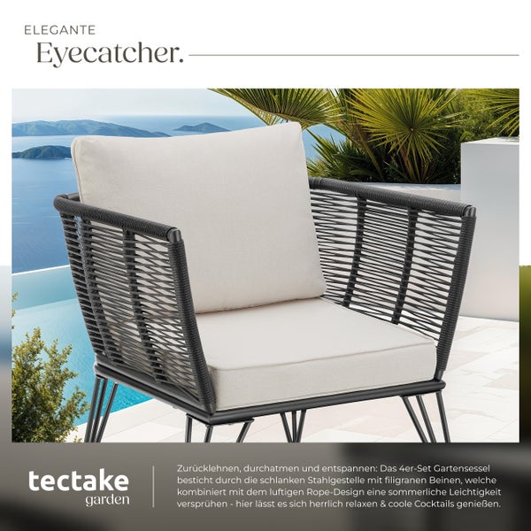 Garten-Loungesessel  tectake Sundo 75,5 x 67 x 71 cm rundes Polyrattan im Rope-Design anthrazit