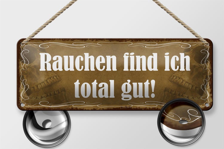Blechschild Spruch 27x10cm Rauchen find ich total gut Totenschädel