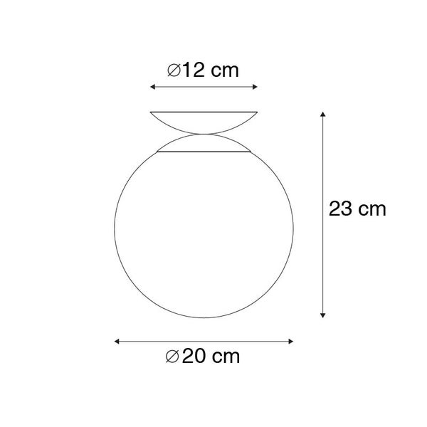 Technische Zeichnung einer Leuchte mit den Maßen 12 Zentimeter, 20 Zentimeter und 23 Zentimeter.