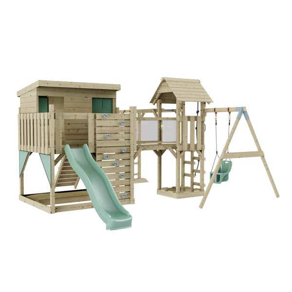 Spielplatz mit Rutsche, Schaukel und Kletterwand für den Garten