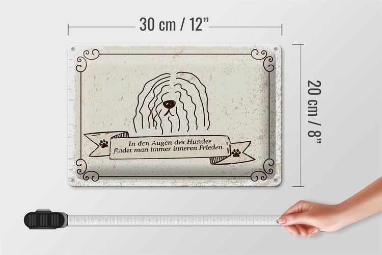 Blechschild Spruch In den Augen des Hundes Frieden 30x20cm