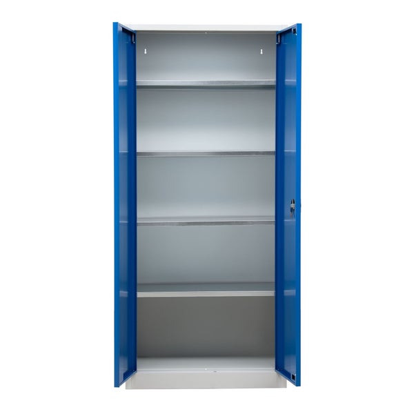 PROREGAL Stahlschrank Bee 7 Fachböden HxBxT 195 x 92 x 50 cm Pulverbeschichtetes & Verstärktes Fachbodenmaterial Weiß & Blau