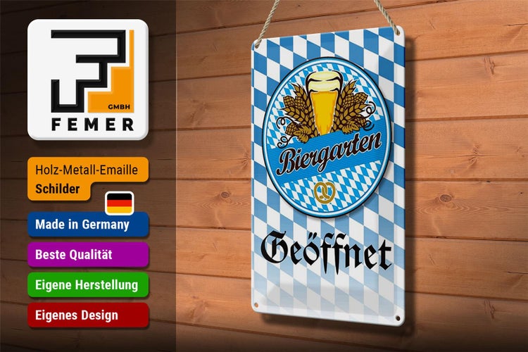 Blechschild Spruch 20x30cm Biergarten Bier Brezel Bayern