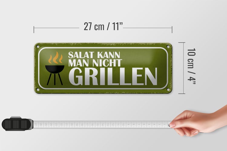 Blechschild Spruch 27x10cm Salat kann man nicht grillen Dekoration