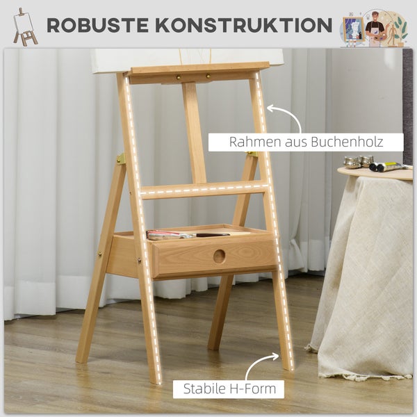 Vinsetto Staffelei Standstaffelei Klappbare Holzstaffelei Höhenverstellbare Atelierstaffelei mit Halterung für Kunstmalerei, für Leinwände bis 92 cm Höhe, Natur