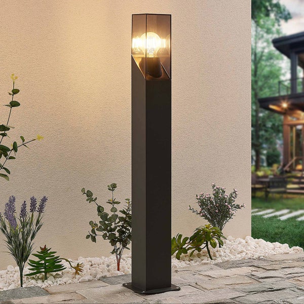 Lucande Außenleuchte Fiola (spritzwassergeschützt (Modern) in Schwarz aus Aluminium (1 flammig, E27) - Wegeleuchte Pollerleuchte Wegelampe Sockelleuchte