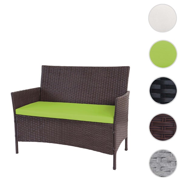 Zweisitzer Gartensofa aus Polyrattan inklusive Sitzkissen mit Farbauswahl für Polster und Geflecht.