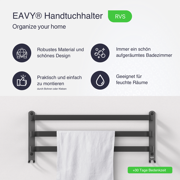 EAVY Badetuchhalter Edelstahl Schwarz 60cm