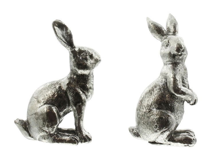 FRANK FLECHTWAREN | Osterhase Silberglanz, 2er Set, KUNSTSTOFF, Höhe 10 cm, 11 cm