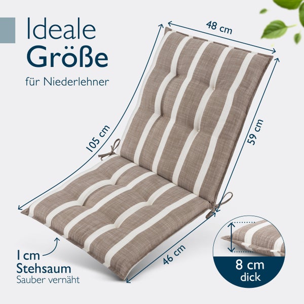 Gartenstuhlauflage mit Streifenmuster und den Maßen 48 mal 105 Zentimeter