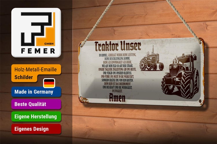 Blechschild Spruch 27x10cm Traktor unser Amen