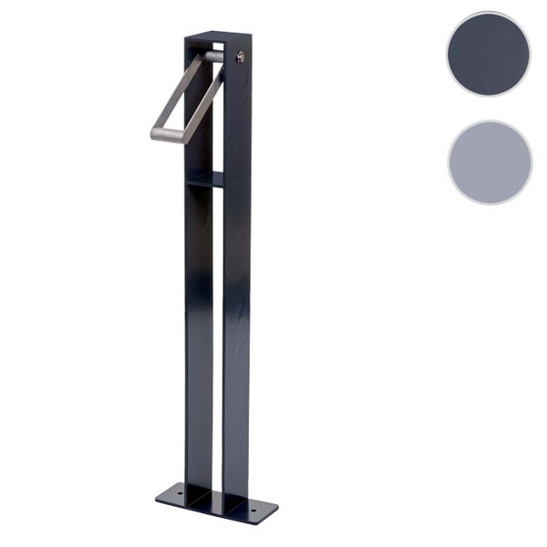 Moderne Wasserzapfsäule aus Metall für den Garten mit Bodenplatte und Armatur, erhältlich in verschiedenen Farben.