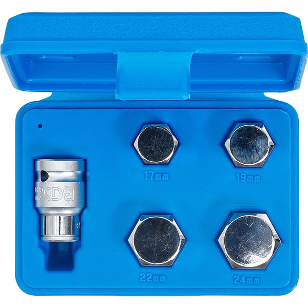 BGS Steckschlüssel-Satz mit Größen 17 Millimeter, 19 Millimeter, 22 Millimeter und 24 Millimeter in geöffnetem, blauem Koffer