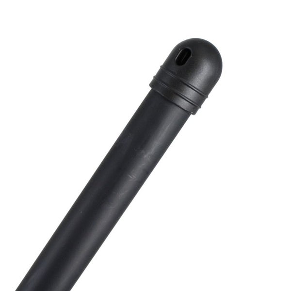 Nahaufnahme eines schwarzen Stiels mit abgerundeter Endkappe und Aufhängeloch.