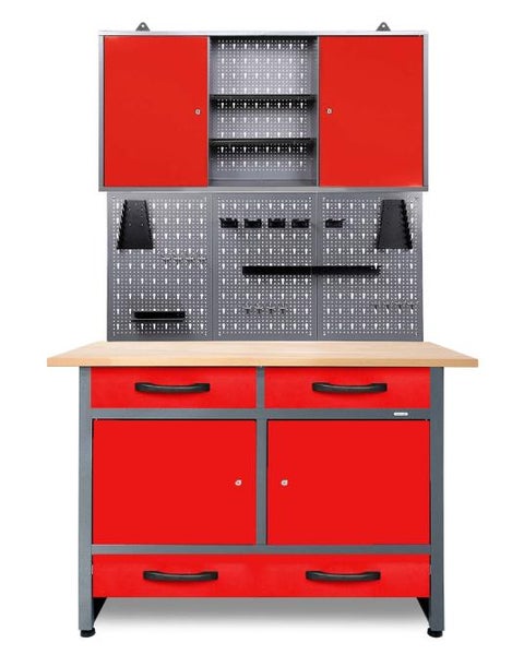 Ondis24 Werkstatt Set Werner Plus 120 cm 1 Schrank rot, Werkstatteinrichtung, Werkbank