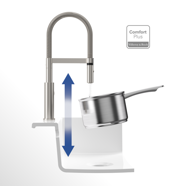 Villeroy & Boch Küchenarmatur Steel Expert 2.0, Hochdruck-Armatur, Umschaltfunktion, wassersparend, Edelstahl massiv