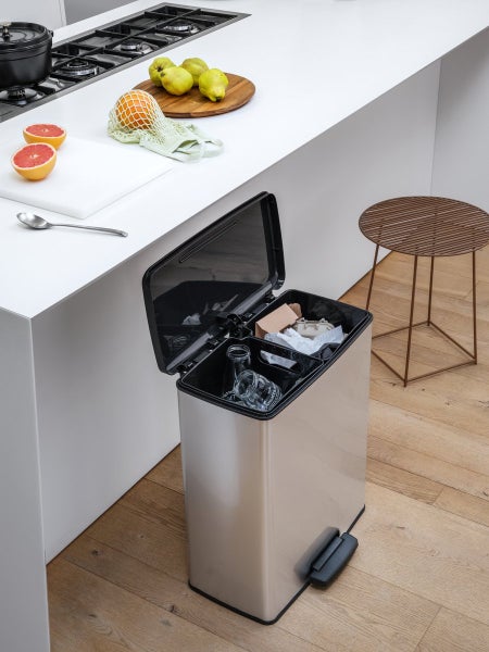 Curver Deco Bin Duo Mülleimer -  26L+ 26L - mit Pedal, metallic