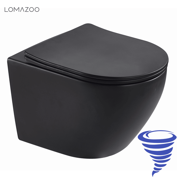 Wandhänge-WC von Lomazoo in minimalistischem Design mit WC-Sitz und spülrandloser Technik