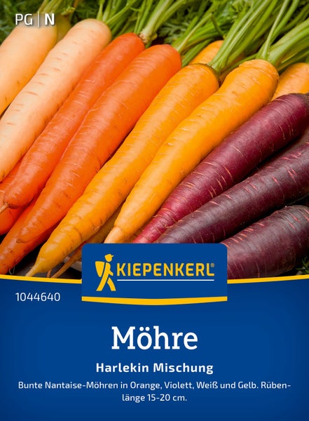 Saatgut Kiepenkerl Möhre Harlekin Mischung, verschiedene Farben, Rübenlänge 15 bis 20 Zentimeter.