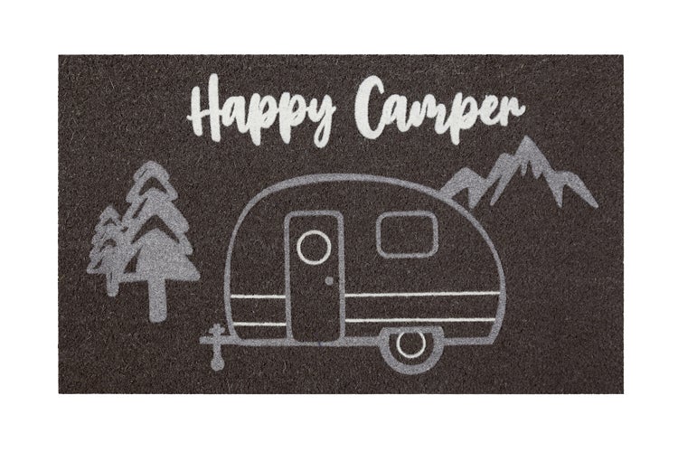 Fußmatte aus Kokosfaser Anthrazit Grau Happy Camper WECONhome 60x90 cm