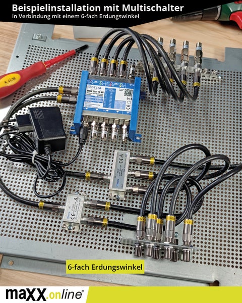 8-fach Erdungswinkel für Sat Multischalter, LNBs, Antennenverstärker, Potentialausgleich für Koaxialkabel, Erdungsblock, Erdungsschiene für Sat Erdung