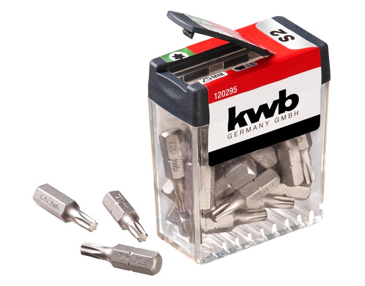 kwb 25 x Bits T20 Spender-Box 120295 (25 mm, C 6.3, ISO 1173 Vorteilspack), 1 V, Stück, 15 x 8.5 x 3 cm