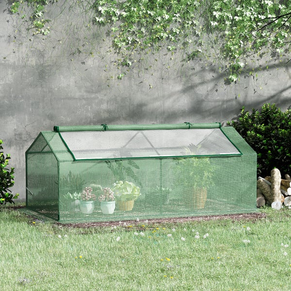 Outsunny Foliengewächshaus mit Fenster, Treibhaus, 180 x 90 x 70 cm, Metall,PE, Grün
