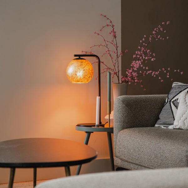 Design-Tischlampe schwarz mit goldenem Glas - Bert
