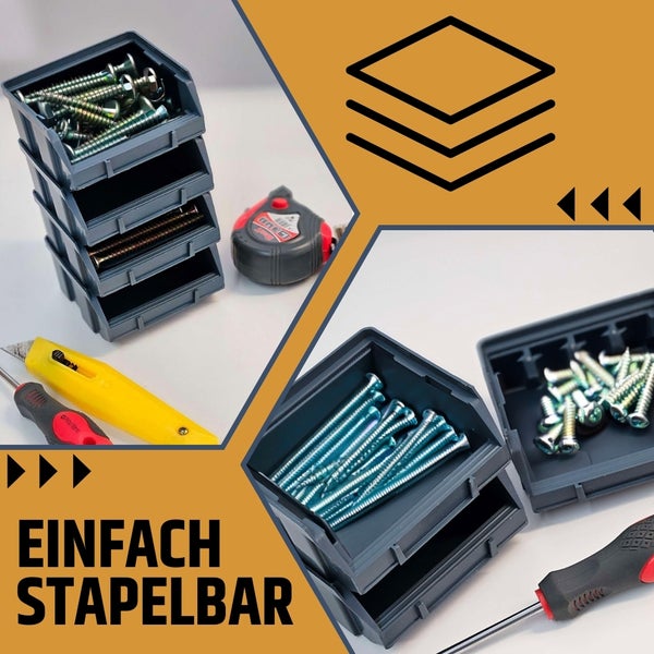 Stapelboxen Schraubenbox Lagerboxen Stapelboxen Werkstatt Sichtlagerboxen klein groß Set Wandhalterung Wand 20x Stapelbox Gr.1